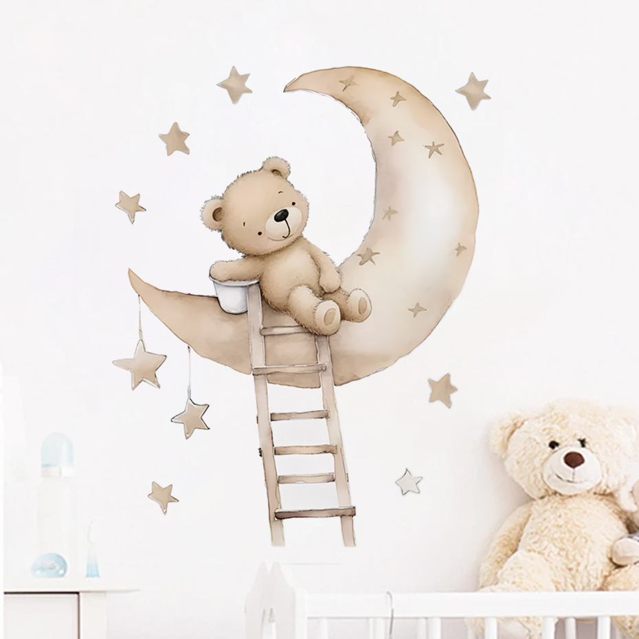 Baby Nursery Boy - Autocollants muraux ours étoile nuage mignon,